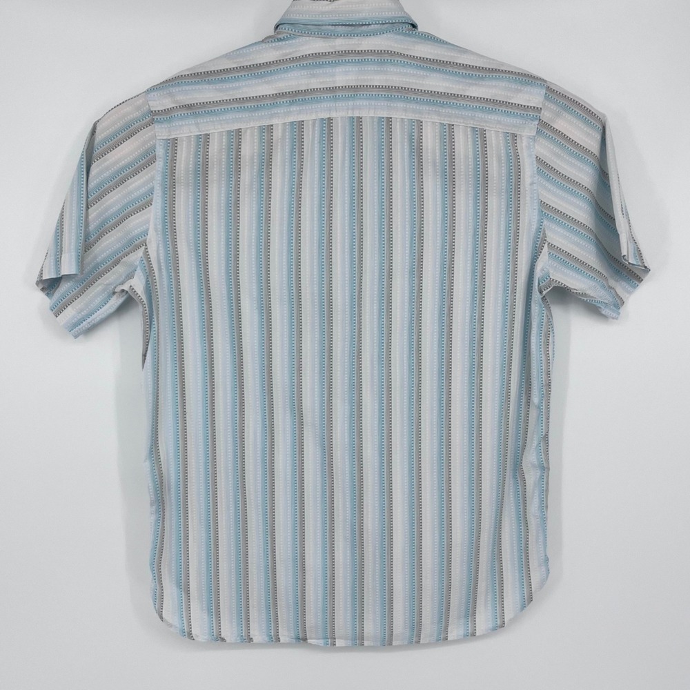 Austin Reed Button Down Shirt‎ Mens Medium Blue Grey White Striped Short Sleeve - Picture 4 of 9